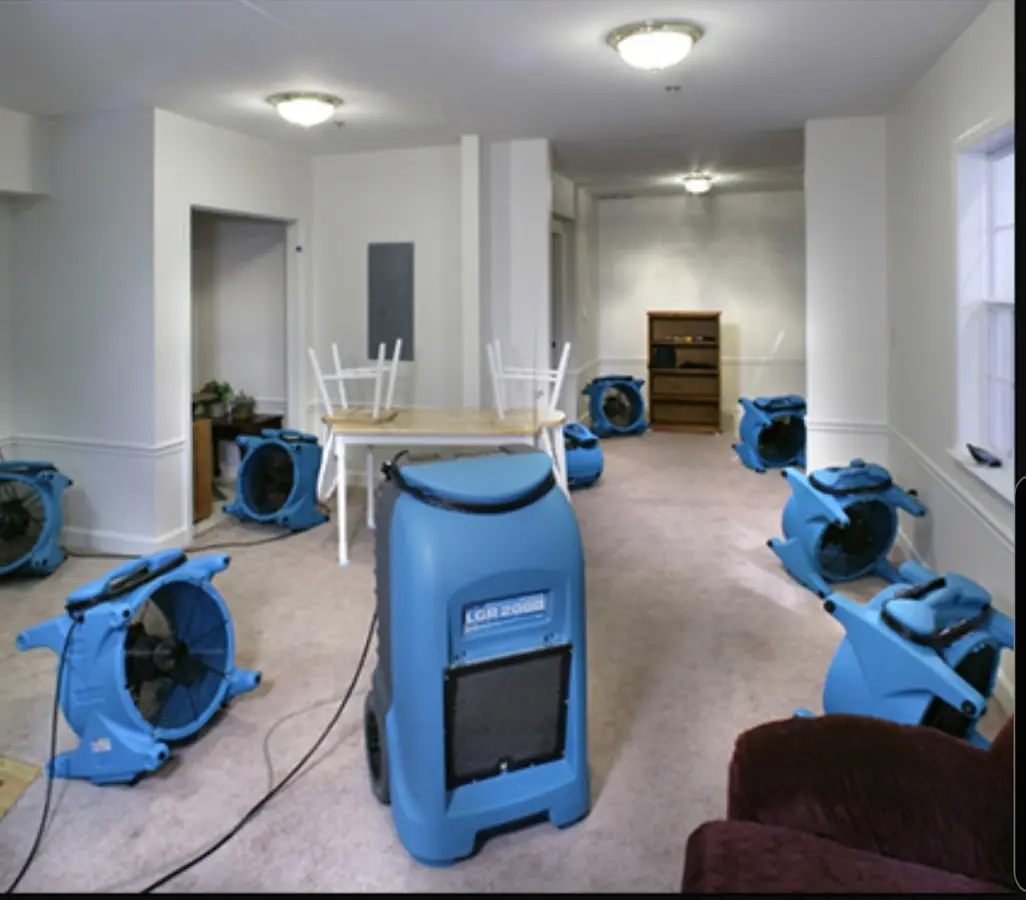 Air movers and dehumidifier setup for Water Damage Restoration in Belle Plaine